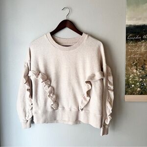 Madewell Cream Sweater Romantic Ruffles Size XXS Oversized Fits Small Soft EUC